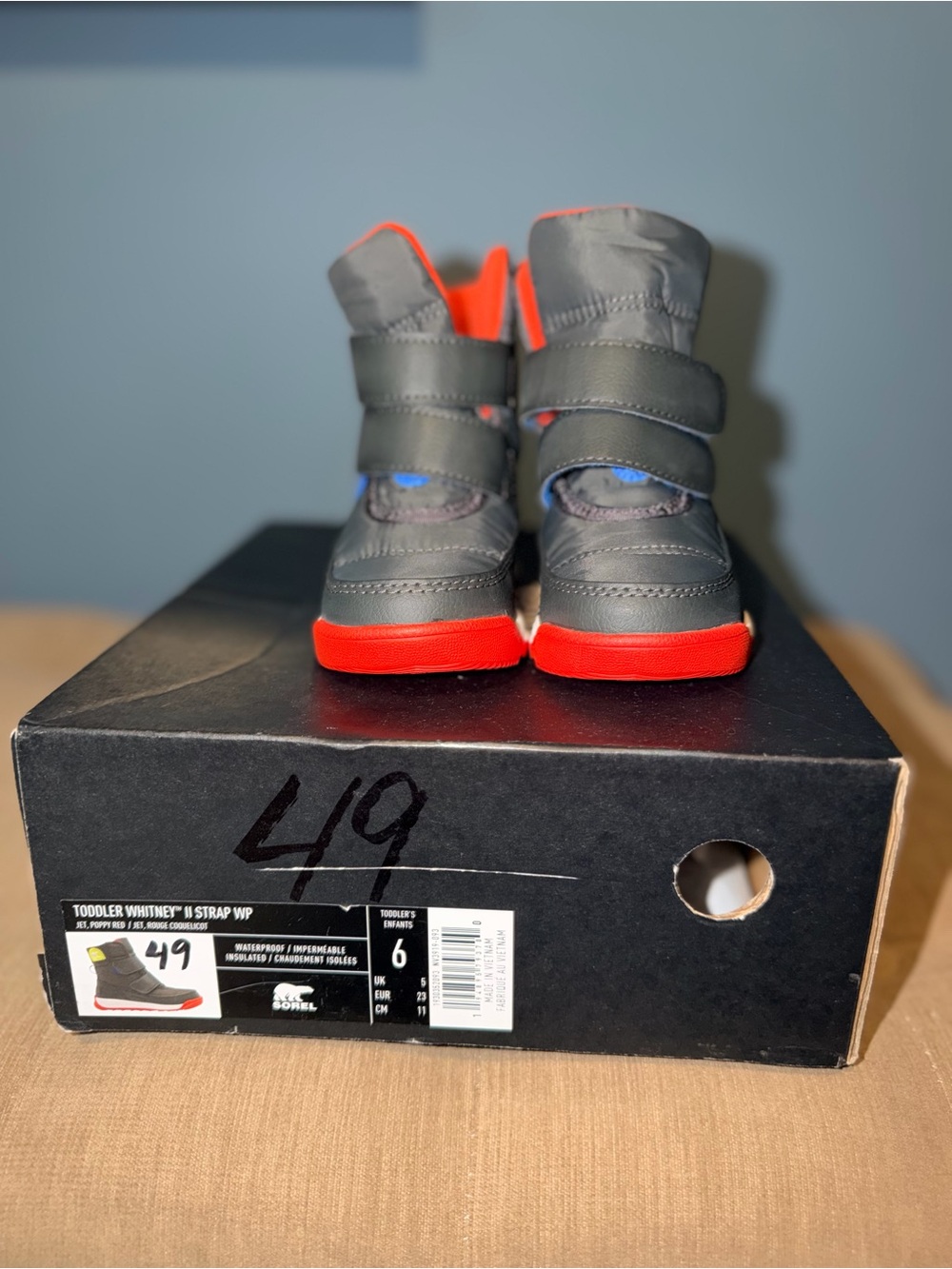 Sorel Kids Gray and Red Rain & Snow Boots